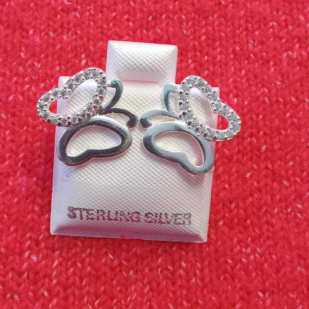 925 Sterling Silver‎ Lovely Adorable Butterfly CZ Stud Earrings Women Girl